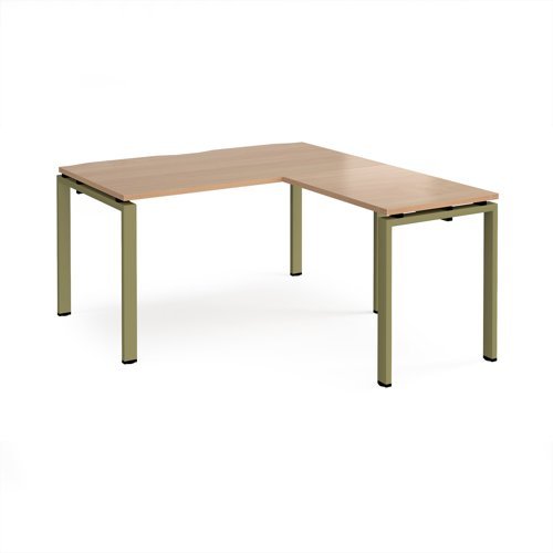 Adapt desk 1400mm x 800mm with 800mm return desk - green frame Beech top - ER1488-GN-B