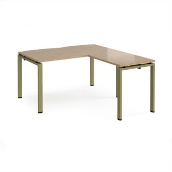 Adapt desk 1400mm x 800mm with 800mm return desk - green frame Kendal Oak Top - ER1488-GN-KO