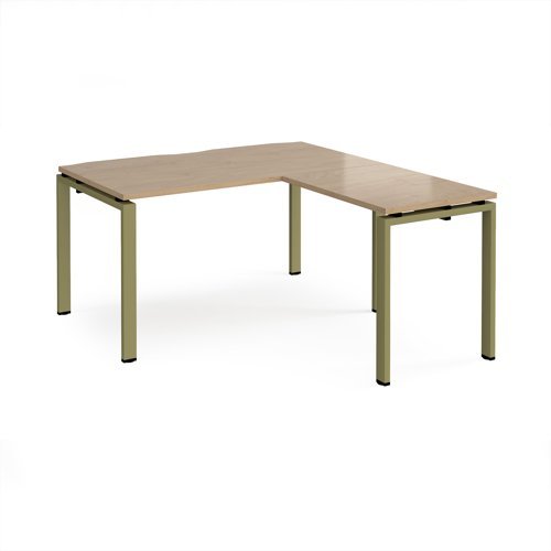 Adapt desk 1400mm x 800mm with 800mm return desk - green frame Kendal Oak Top - ER1488-GN-KO