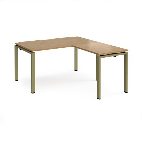 Adapt desk 1400mm x 800mm with 800mm return desk - green frame Oak Top - ER1488-GN-O