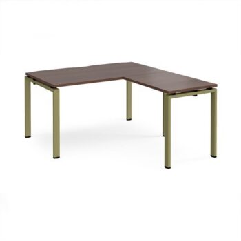 Adapt desk 1400mm x 800mm with 800mm return desk - green frame Walnut top - ER1488-GN-W