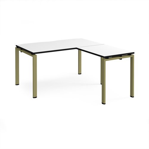 Adapt desk 1400mm x 800mm with 800mm return desk - green frame White Top black edge - ER1488-GN-WK