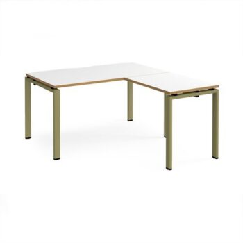 Adapt desk 1400mm x 800mm with 800mm return desk - green frame White Top oak edge - ER1488-GN-WO