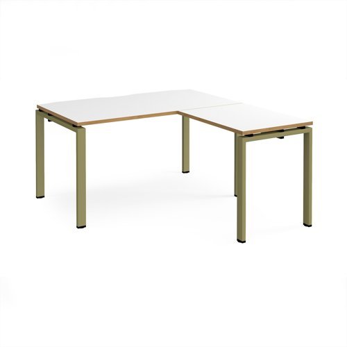 Adapt desk 1400mm x 800mm with 800mm return desk - green frame White Top oak edge - ER1488-GN-WO