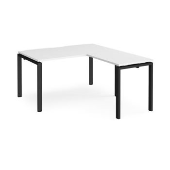 Adapt desk 1400mm x 800mm with 800mm return desk - black frame White Top - ER1488-K-WH