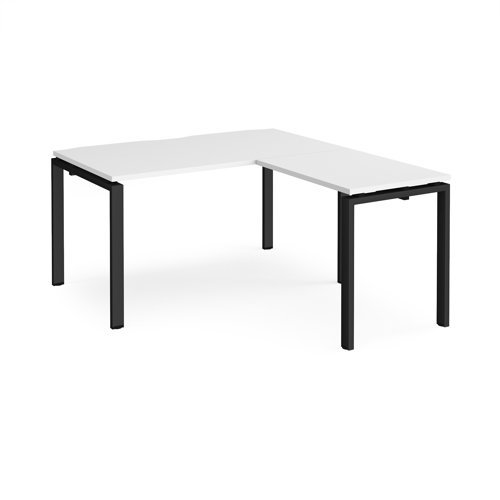 Adapt desk 1400mm x 800mm with 800mm return desk - black frame White Top - ER1488-K-WH