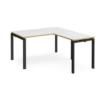 Adapt desk 1400mm x 800mm with 800mm return desk - black frame White Top with oak edge - ER1488-K-WO