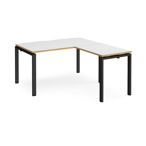 Adapt desk 1400mm x 800mm with 800mm return desk - black frame White Top with oak edge - ER1488-K-WO