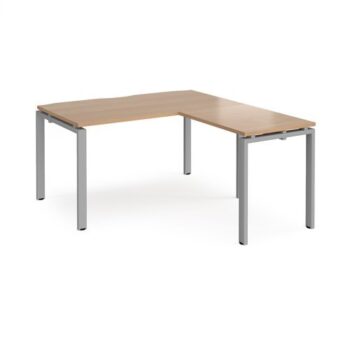 Adapt desk 1400mm x 800mm with 800mm return desk - silver frame Beech top - ER1488-S-B