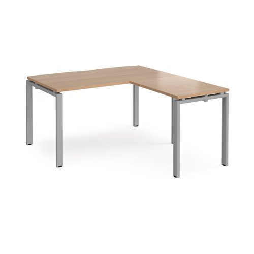 Adapt desk 1400mm x 800mm with 800mm return desk - silver frame Beech top - ER1488-S-B