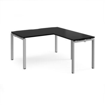 Adapt desk 1400mm x 800mm with 800mm return desk - silver frame black top - ER1488-S-BK