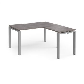 Adapt desk 1400mm x 800mm with 800mm return desk - silver frame Grey Oak Top - ER1488-S-GO