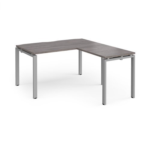 Adapt desk 1400mm x 800mm with 800mm return desk - silver frame Grey Oak Top - ER1488-S-GO