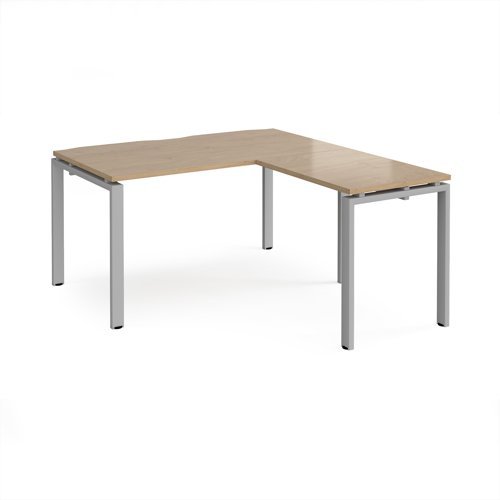 Adapt desk 1400mm x 800mm with 800mm return desk - silver frame Kendal Oak Top - ER1488-S-KO