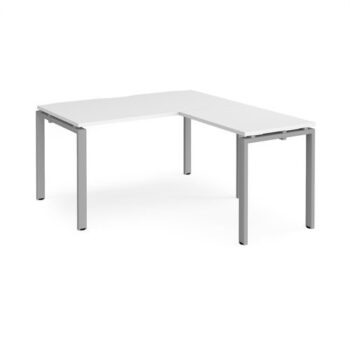 Adapt desk 1400mm x 800mm with 800mm return desk - silver frame White Top - ER1488-S-WH