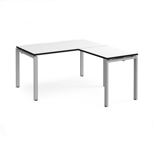 Adapt desk 1400mm x 800mm with 800mm return desk - silver frame White Top black edge - ER1488-S-WK