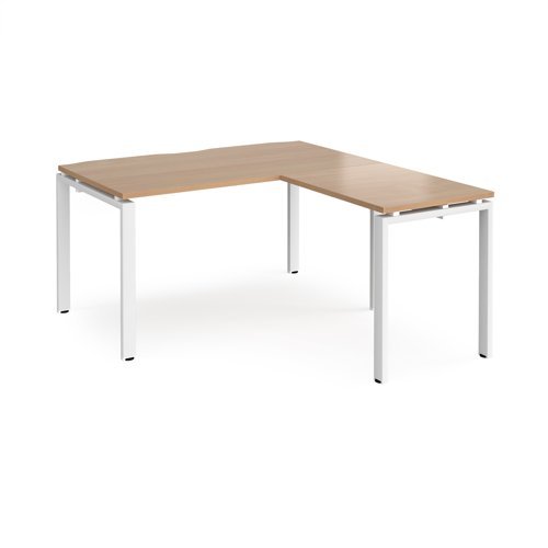 Adapt desk 1400mm x 800mm with 800mm return desk - white frame Beech top - ER1488-WH-B