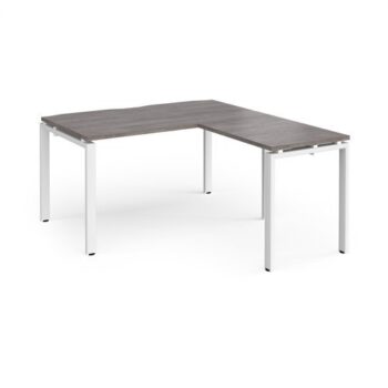 Adapt desk 1400mm x 800mm with 800mm return desk - white frame Grey Oak Top - ER1488-WH-GO