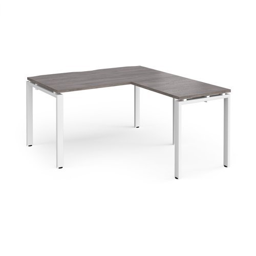 Adapt desk 1400mm x 800mm with 800mm return desk - white frame Grey Oak Top - ER1488-WH-GO