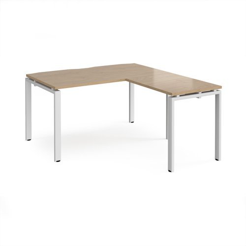Adapt desk 1400mm x 800mm with 800mm return desk - white frame Kendal Oak Top - ER1488-WH-KO