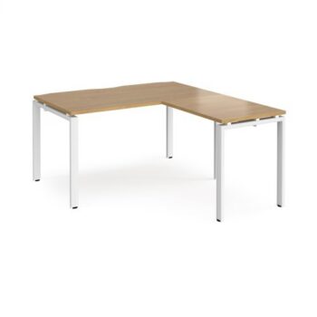 Adapt desk 1400mm x 800mm with 800mm return desk - white frame Oak Top - ER1488-WH-O