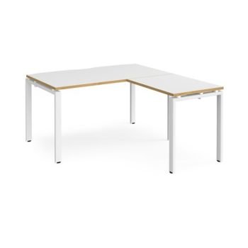 Adapt desk 1400mm x 800mm with 800mm return desk - white frame White Top with oak edge - ER1488-WH-WO