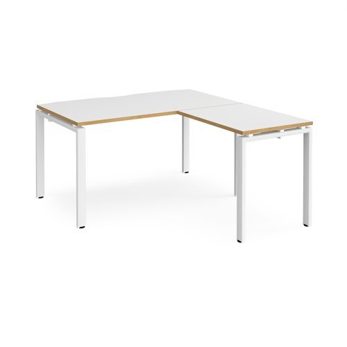 Adapt desk 1400mm x 800mm with 800mm return desk - white frame White Top with oak edge - ER1488-WH-WO