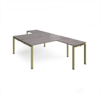Adapt back to back desks 1600mm x 1600mm with 800mm return desks - green frame Grey Oak Top - ER16168-GN-GO