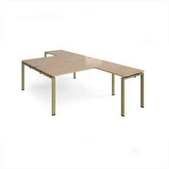 Adapt back to back desks 1600mm x 1600mm with 800mm return desks - green frame Kendal Oak Top - ER16168-GN-KO