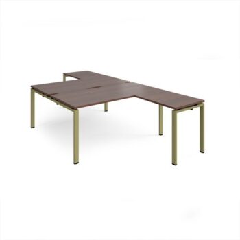 Adapt back to back desks 1600mm x 1600mm with 800mm return desks - green frame Walnut top - ER16168-GN-W