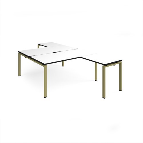Adapt back to back desks 1600mm x 1600mm with 800mm return desks - green frame White Top black edge - ER16168-GN-WK