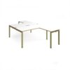 Adapt back to back desks 1600mm x 1600mm with 800mm return desks - green frame White Top oak edge - ER16168-GN-WO