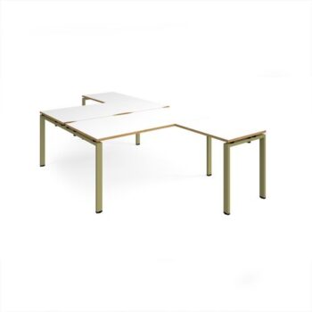 Adapt back to back desks 1600mm x 1600mm with 800mm return desks - green frame White Top oak edge - ER16168-GN-WO