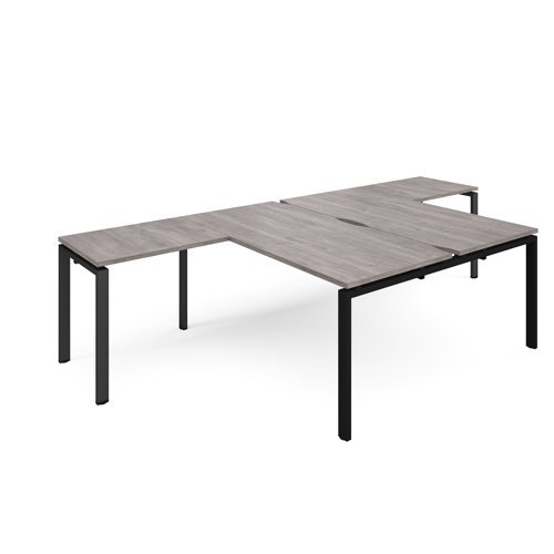 Adapt back to back desks 1600mm x 1600mm with 800mm return desks - black frame Grey Oak Top - ER16168-K-GO