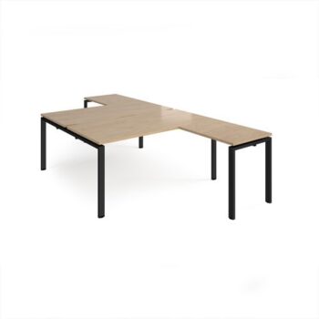 Adapt back to back desks 1600mm x 1600mm with 800mm return desks - black frame Kendal Oak Top - ER16168-K-KO
