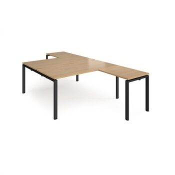 Adapt back to back desks 1600mm x 1600mm with 800mm return desks - black frame Oak Top - ER16168-K-O