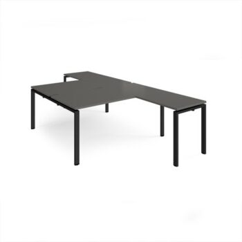 Adapt back to back desks 1600mm x 1600mm with 800mm return desks - black frame storm grey top - ER16168-K-OG