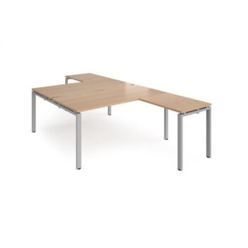 Adapt back to back desks 1600mm x 1600mm with 800mm return desks - silver frame Beech top - ER16168-S-B