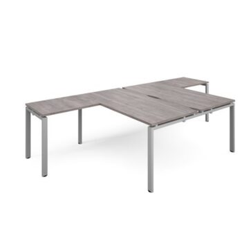 Adapt back to back desks 1600mm x 1600mm with 800mm return desks - silver frame Grey Oak Top - ER16168-S-GO