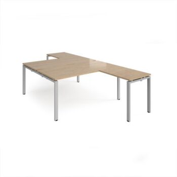 Adapt back to back desks 1600mm x 1600mm with 800mm return desks - silver frame Kendal Oak Top - ER16168-S-KO