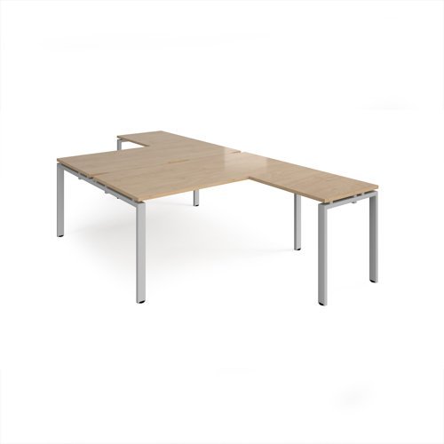 Adapt back to back desks 1600mm x 1600mm with 800mm return desks - silver frame Kendal Oak Top - ER16168-S-KO