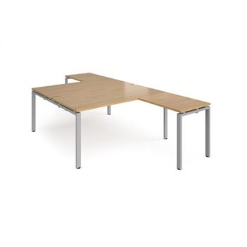 Adapt back to back desks 1600mm x 1600mm with 800mm return desks - silver frame Oak Top - ER16168-S-O