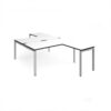Adapt back to back desks 1600mm x 1600mm with 800mm return desks - silver frame White Top black edge - ER16168-S-WK