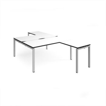 Adapt back to back desks 1600mm x 1600mm with 800mm return desks - silver frame White Top black edge - ER16168-S-WK