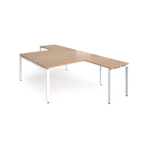 Adapt back to back desks 1600mm x 1600mm with 800mm return desks - white frame Beech top - ER16168-WH-B