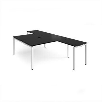 Adapt back to back desks 1600mm x 1600mm with 800mm return desks - white frame black top - ER16168-WH-BK