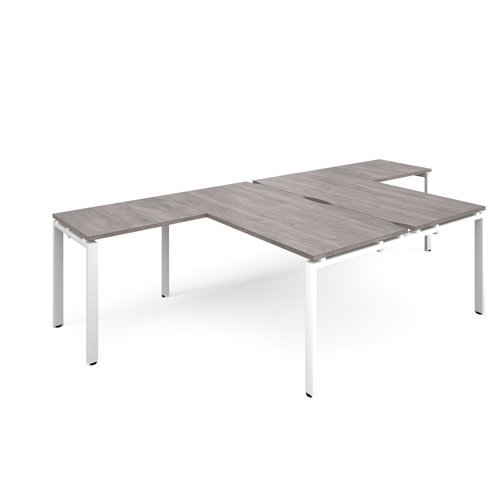 Adapt back to back desks 1600mm x 1600mm with 800mm return desks - white frame Grey Oak Top - ER16168-WH-GO