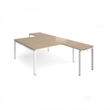 Adapt back to back desks 1600mm x 1600mm with 800mm return desks - white frame Kendal Oak Top - ER16168-WH-KO