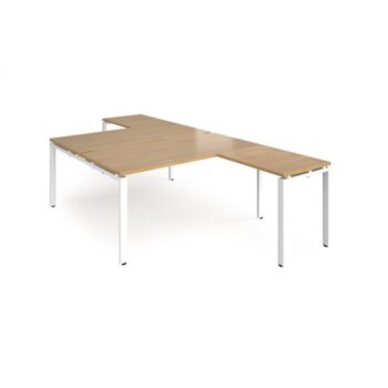 Adapt back to back desks 1600mm x 1600mm with 800mm return desks - white frame Oak Top - ER16168-WH-O