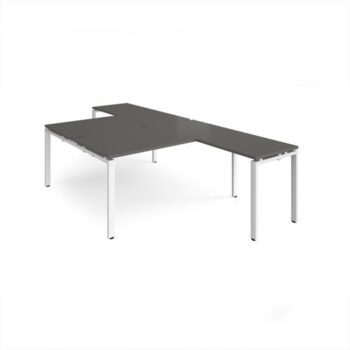 Adapt back to back desks 1600mm x 1600mm with 800mm return desks - white frame storm grey top - ER16168-WH-OG